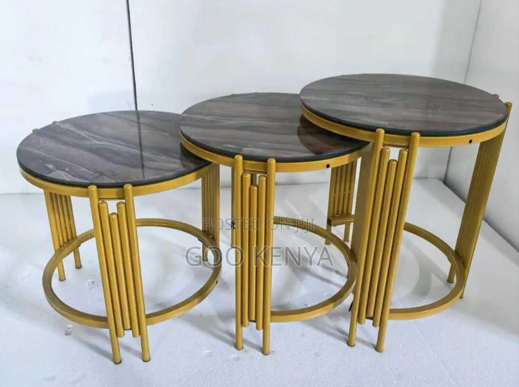 Home Table Set; Multi-purpose 3 Coffee Table Set With Marble Finish
