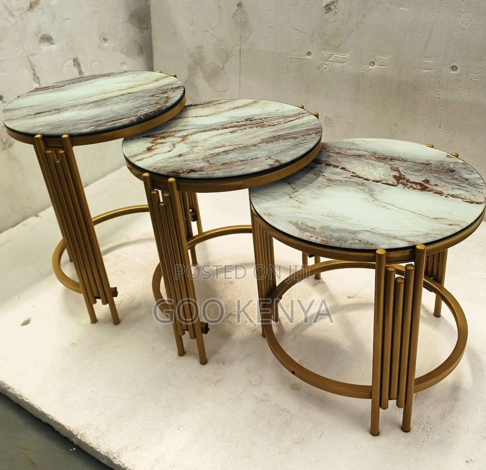 Home Table Set; Multi-purpose 3 Coffee Table Set With Marble Finish