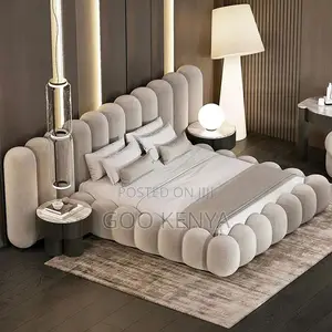 Home Bed; Queen Size Fabric Bed Frame With Cushioned Headboard