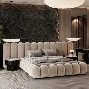 Home Bed; Queen Size Fabric Bed Frame With Cushioned Headboard