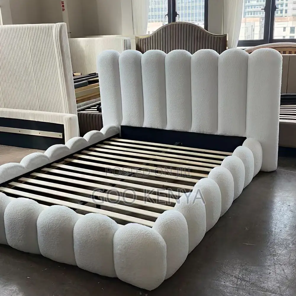 Home Bed; Queen Size Fabric Bed Frame With Cushioned Headboard
