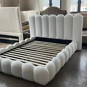 Home Bed; Queen Size Fabric Bed Frame With Cushioned Headboard