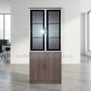 Office Cabinet; Executive Wooden Storage Cabinet With Glass Doors