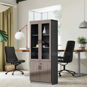 Office Cabinet; Executive Wooden Storage Cabinet With Glass Doors