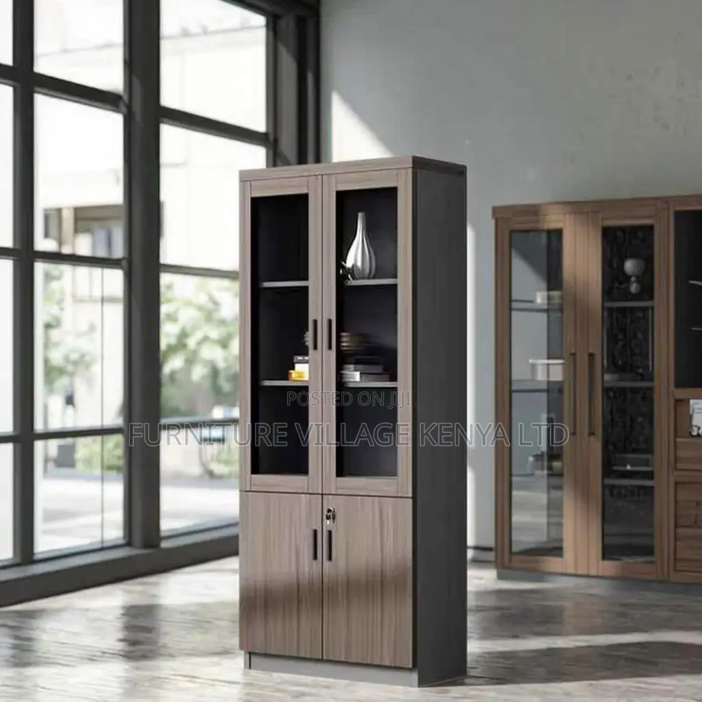 Office Cabinet; Executive Wooden Storage Cabinet With Glass Doors