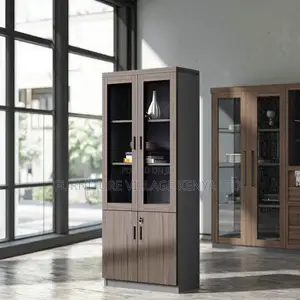 Office Cabinet; Executive Wooden Storage Cabinet With Glass Doors