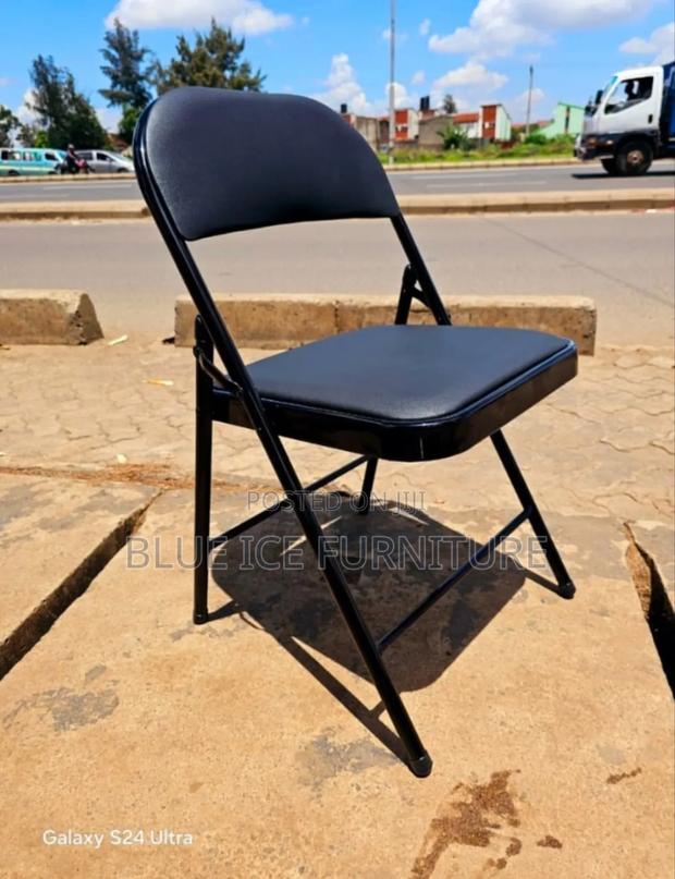 All Black Leather Folding Chair - main view