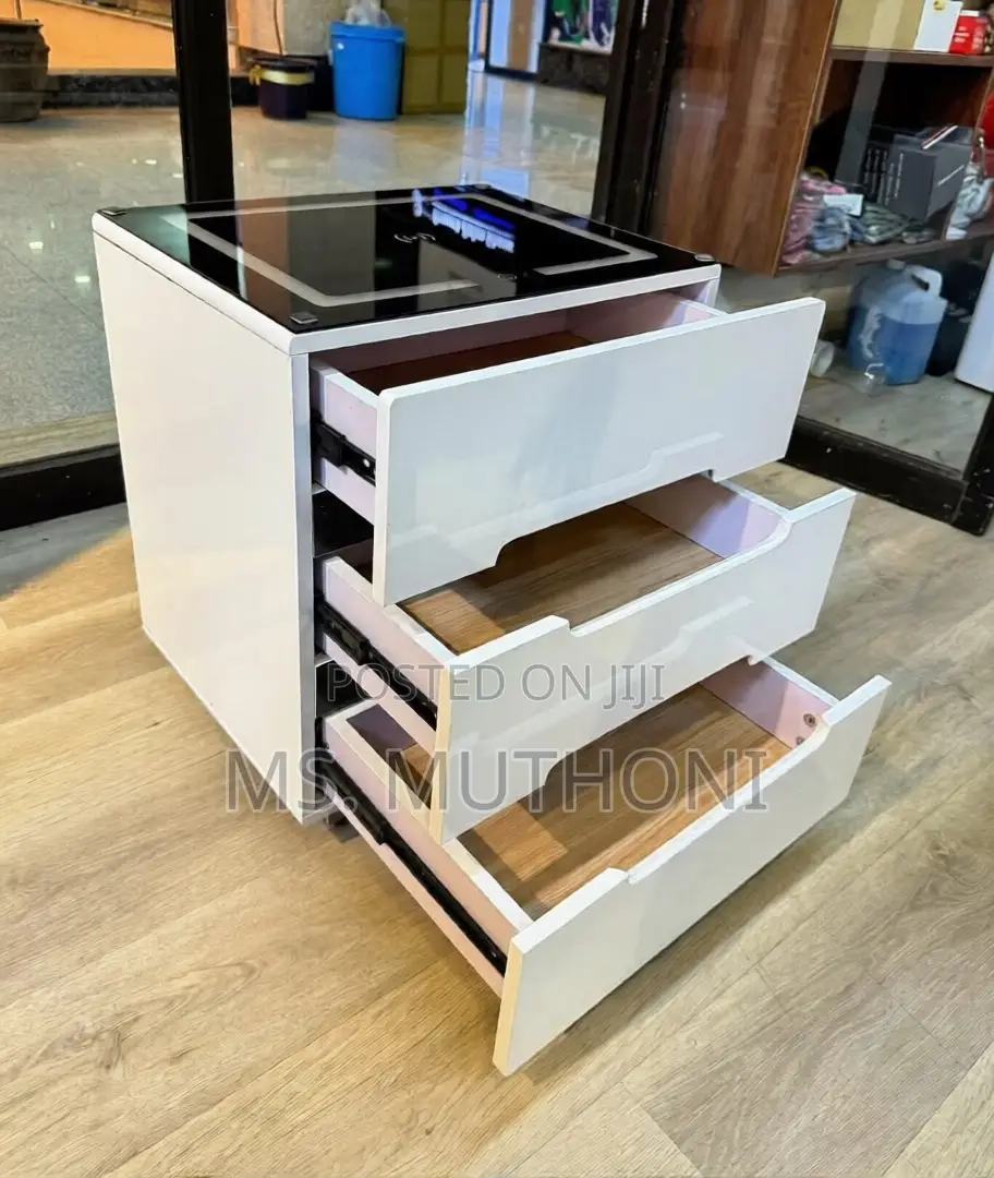 White Modern 3 Drawer Smart Nightstand