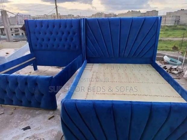 Navy Blue Button-Tufted Bed - main view