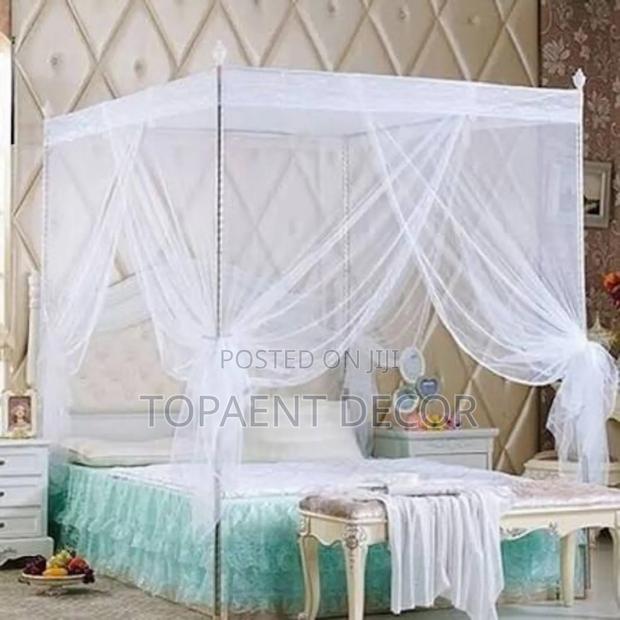 Easy To Assemble 4 Stand White Bed Mosquito Nets - main view