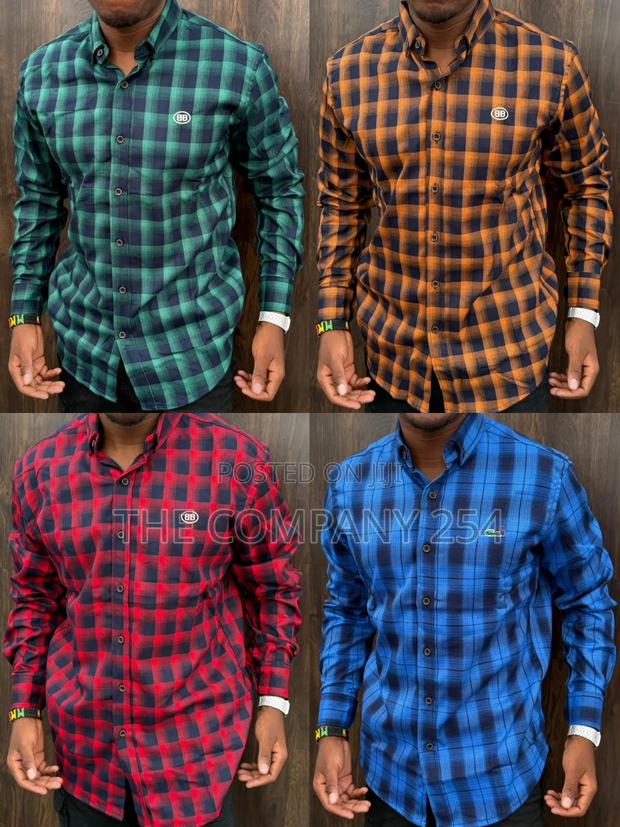 Quality Casual Cotton Checked Men Collar Long-Sleeved Shirts - main view