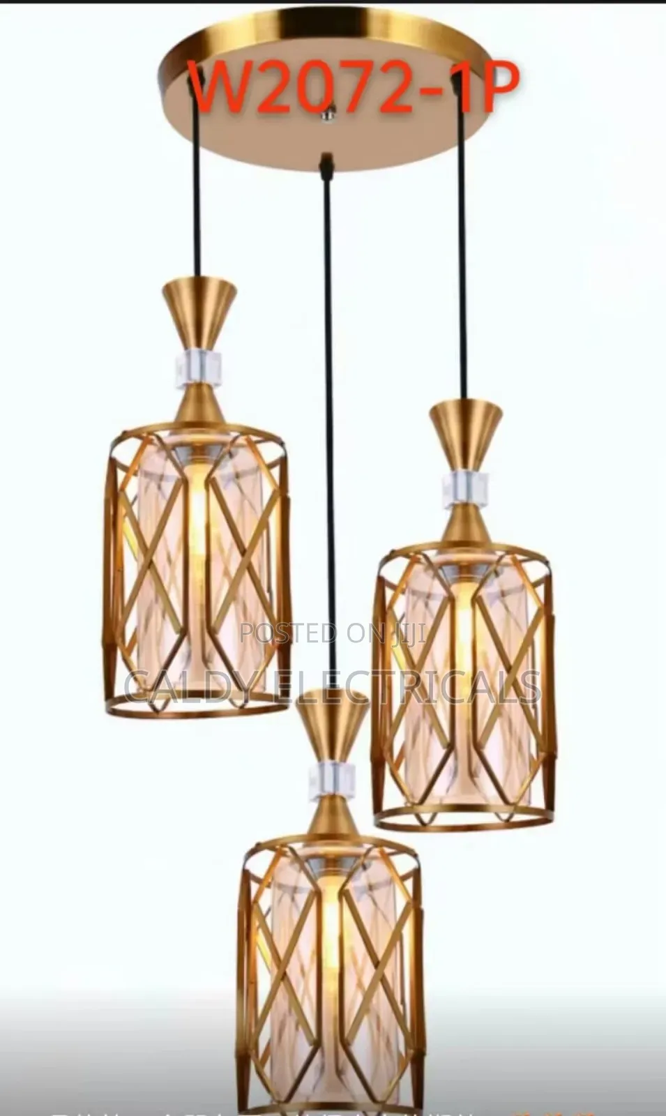 Gold-Colored Metal and Glass Three-Light Cluster Pendant Light Ge2q