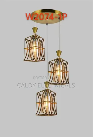 Gold-Colored Metal and Glass Three-Light Cluster Pendant Light Ge2q