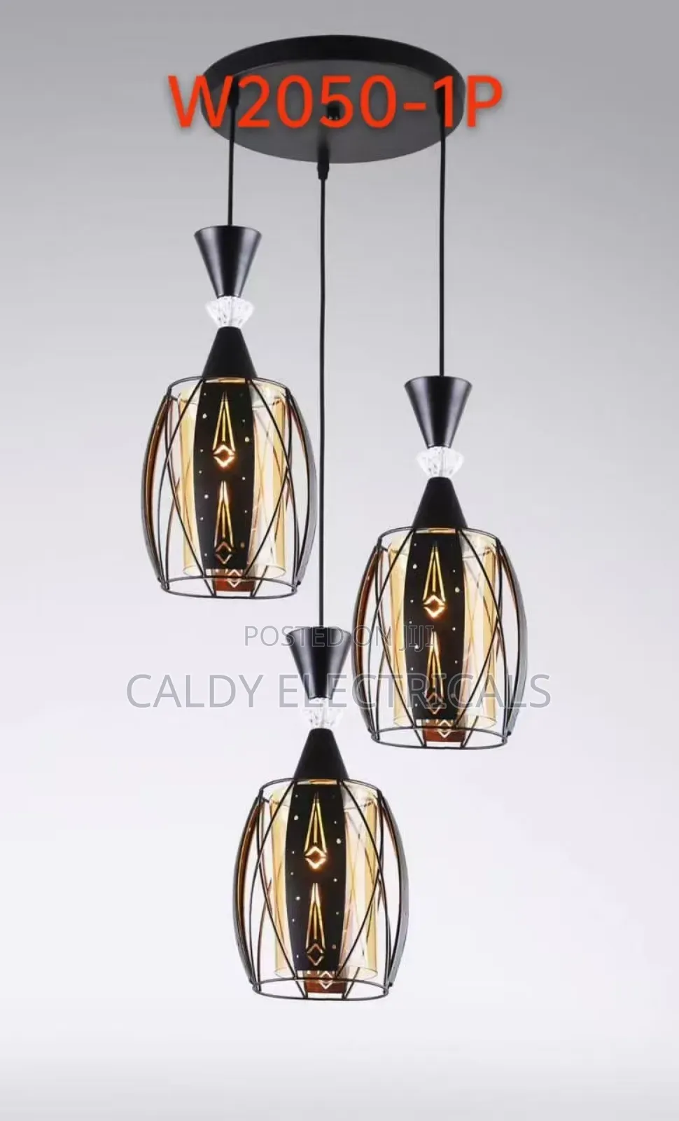 3-Light Pendant Light With a Black Metal Cage Fcx3