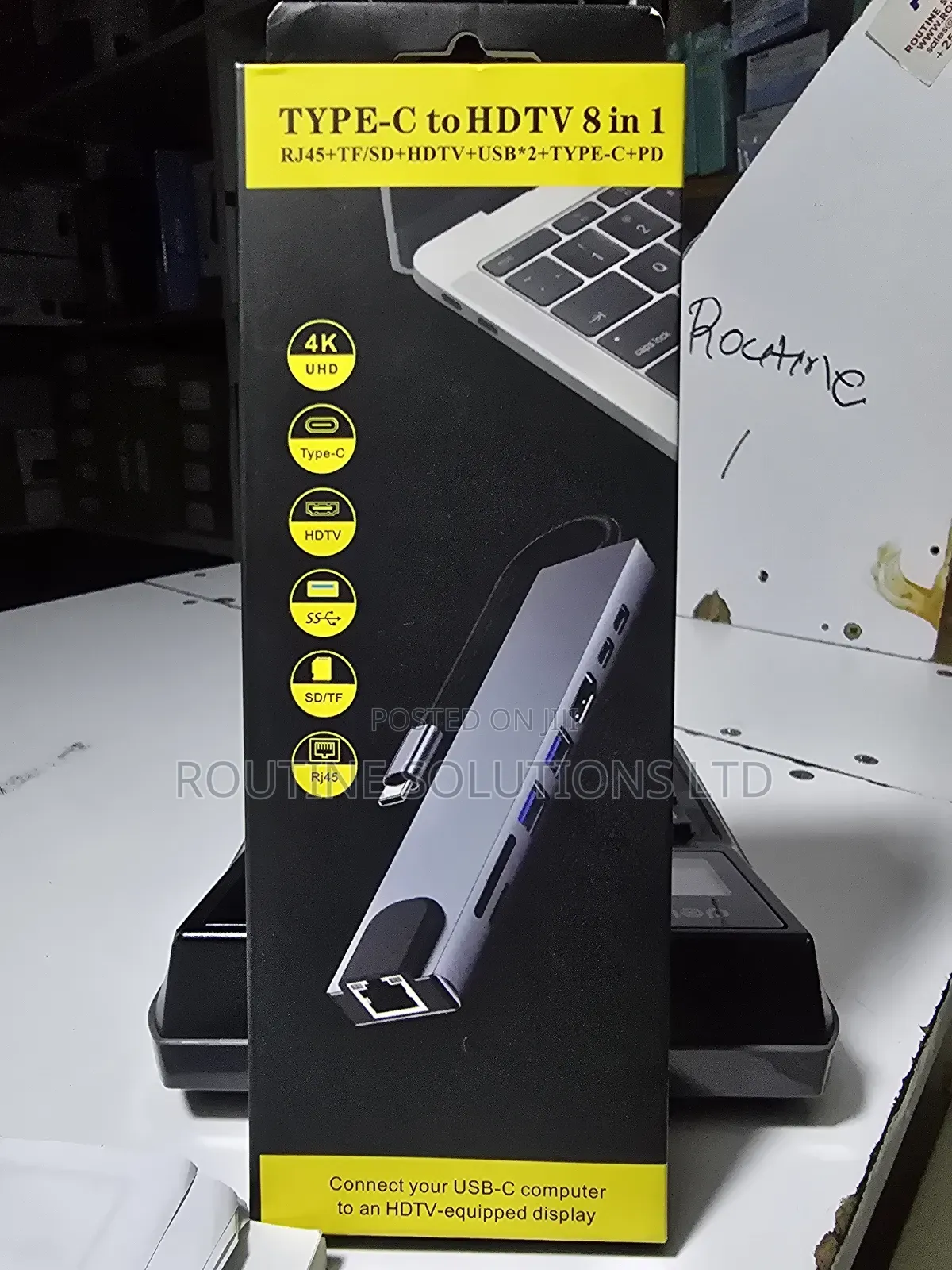 Type-C to HDTV 8 in 1 Rj45+Tf/Sd+Hdtv +Usb*2+Type-C+Pd