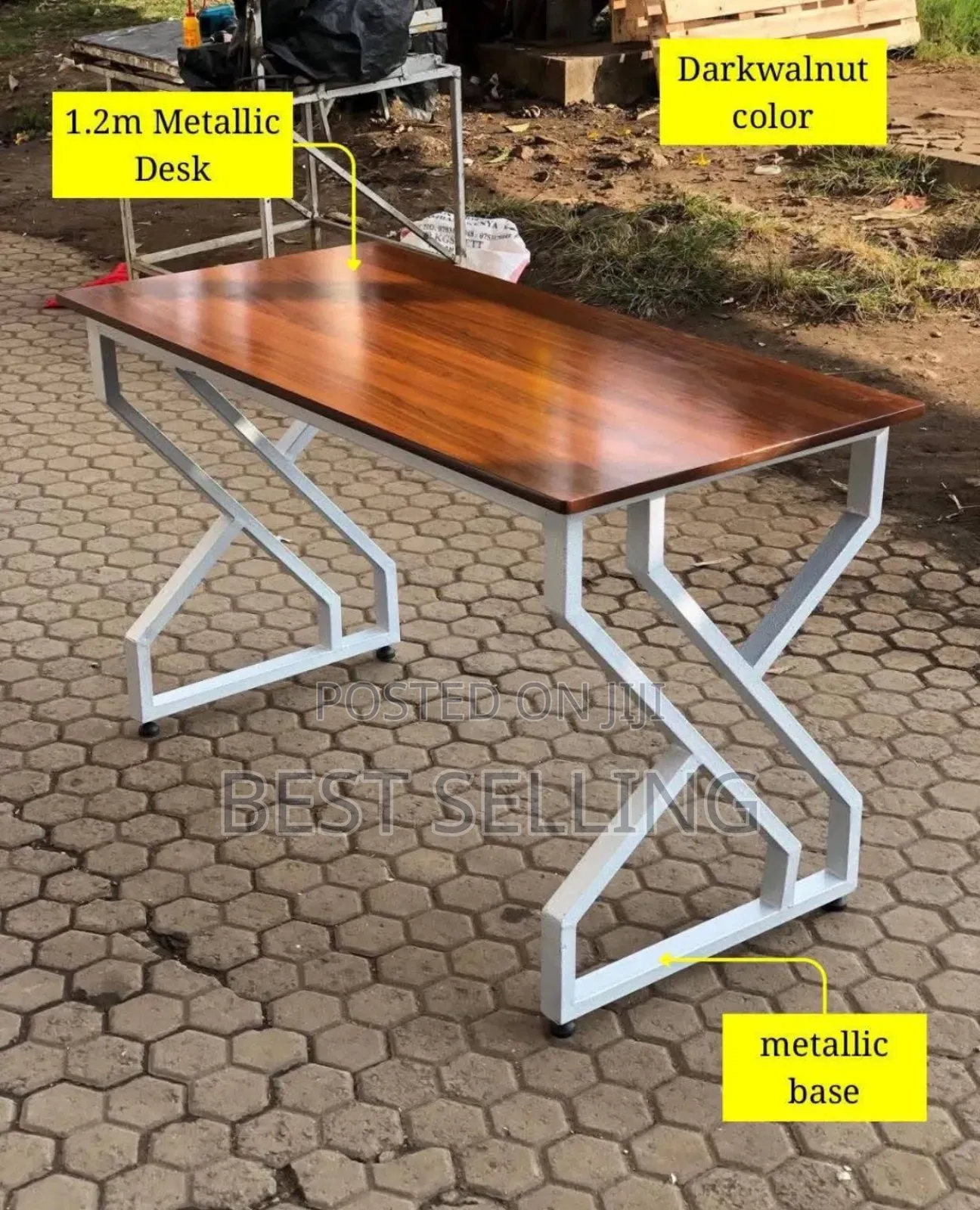 Metallic Stand Table Dark Walnut