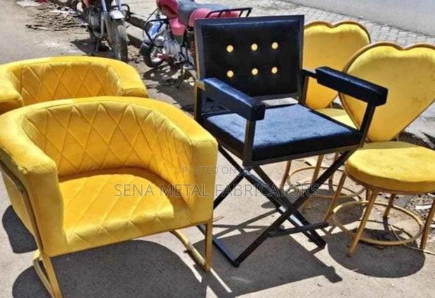 Yellow Salon Chair Set With A Matching Black Make Up Stool. - main view