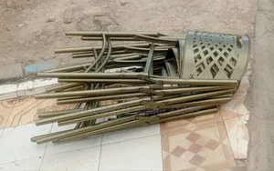 Foldable Metal Chairs With Wooden Seats.
