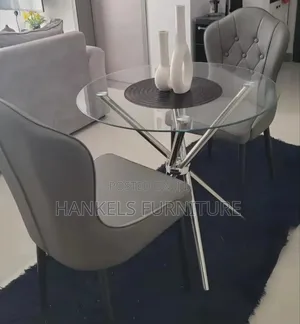 Stylish Round Glass Dining Set With Gray Chairs