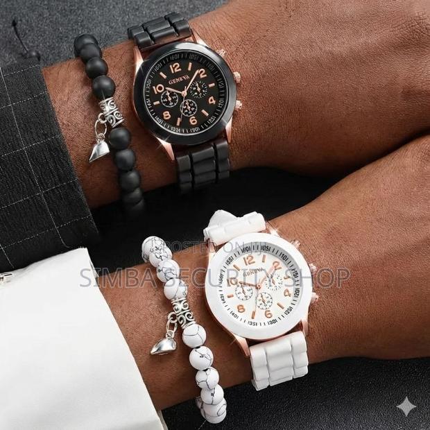 4 Piece Couples Geneva Two Watches Magnetic Heart Bracelet Gift Set