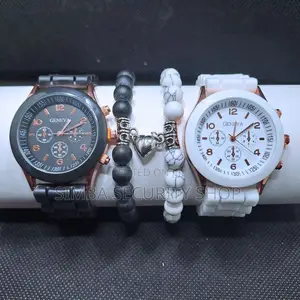 4 Piece Couples Geneva Two Watches Magnetic Heart Bracelet Gift Set