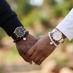 4 Piece Couples Geneva Two Watches Magnetic Heart Bracelet Gift Set