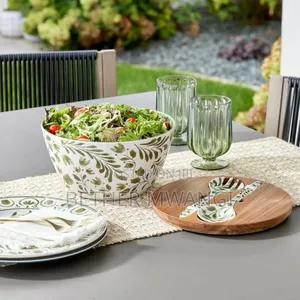 4-piece Bamboo Melamine Salad Serving Bowl And Utensil Set In Kenya