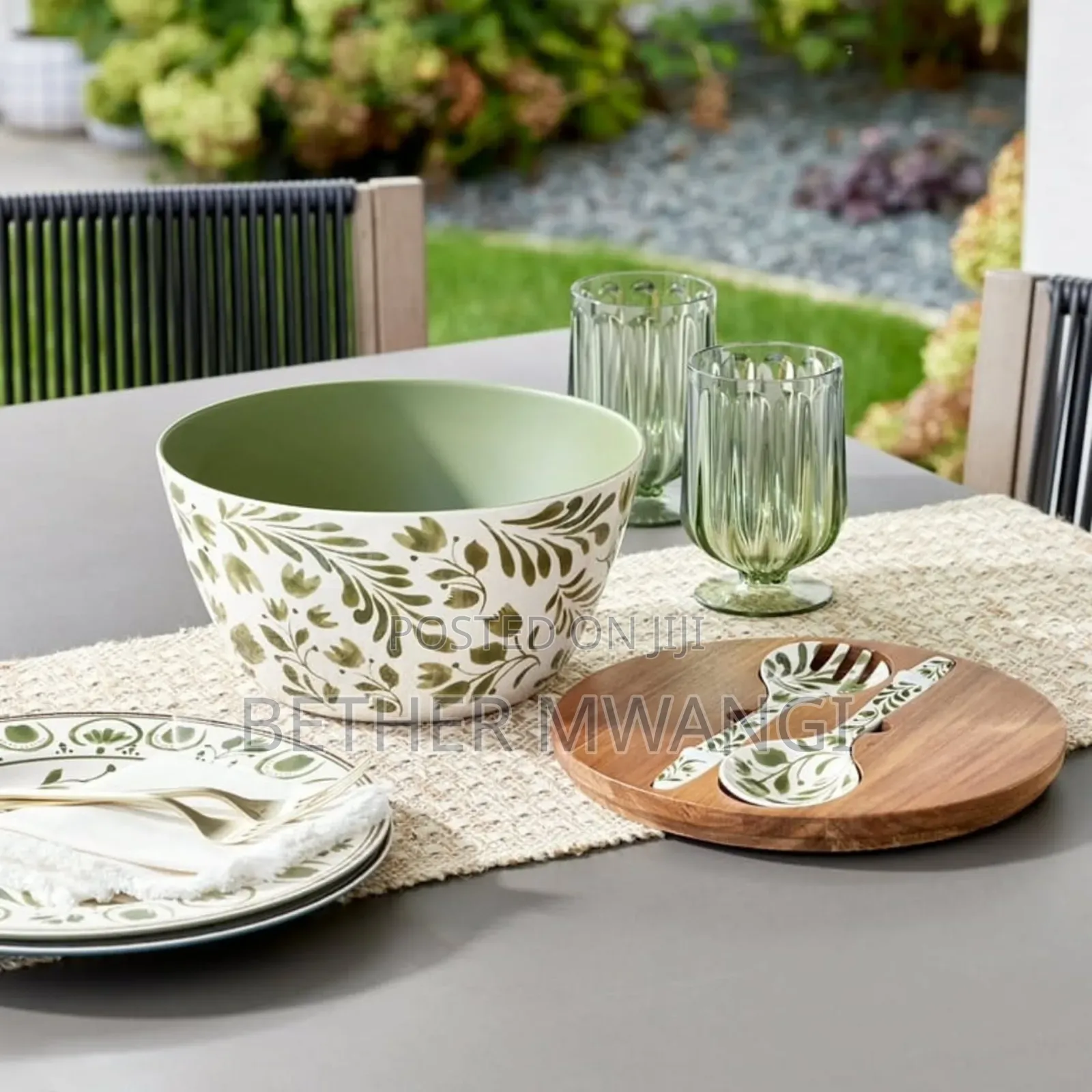 4-piece Bamboo Melamine Salad Serving Bowl And Utensil Set In Kenya