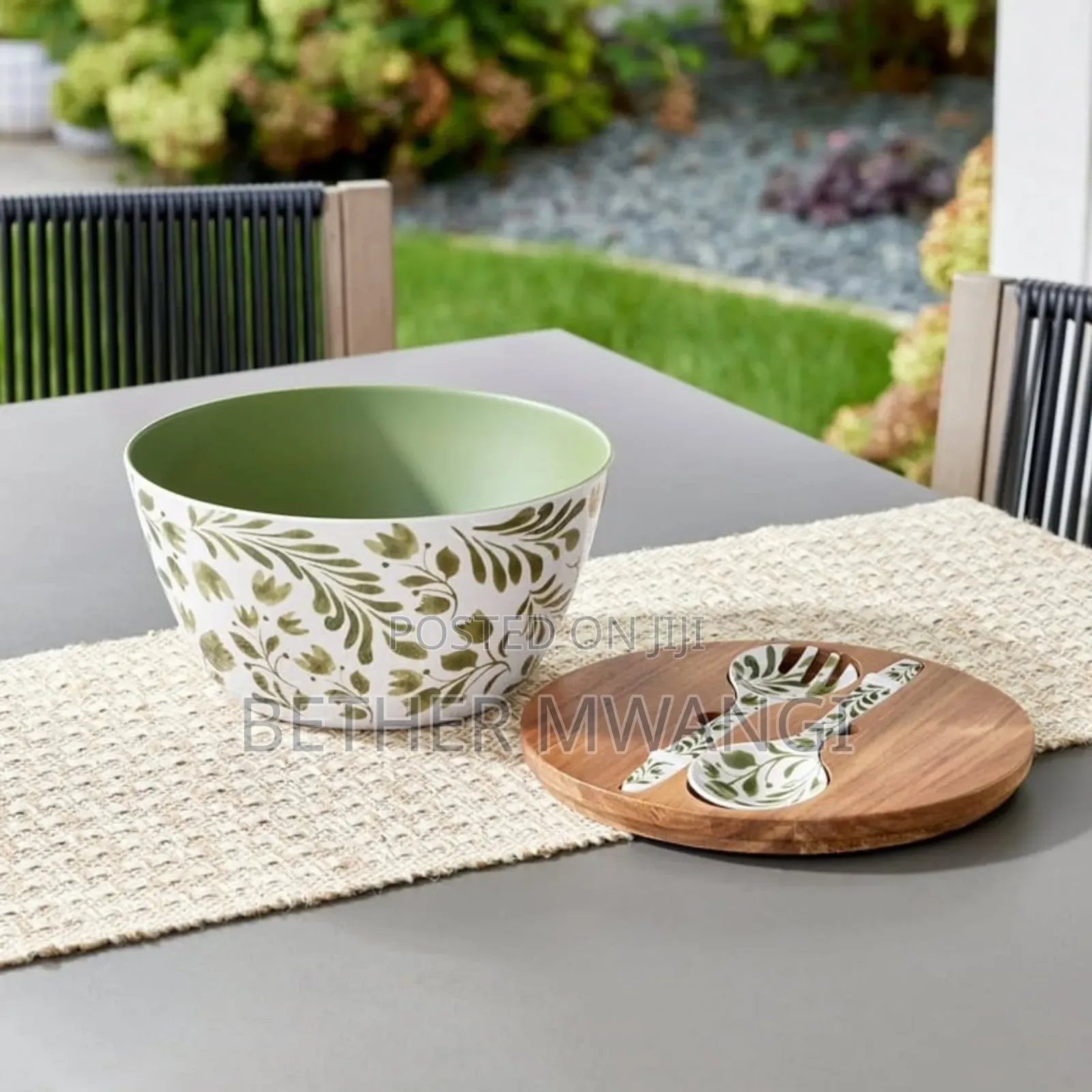 4-piece Bamboo Melamine Salad Serving Bowl And Utensil Set In Kenya