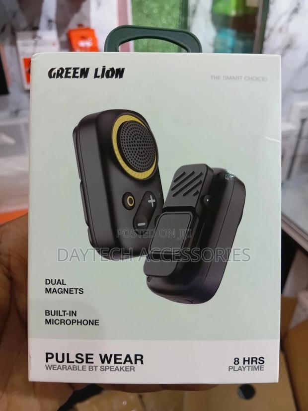 This Is a Green Lion Pulse Wear Wearable Bluetooth Speaker.