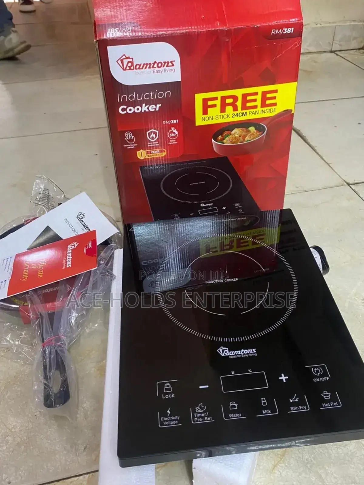 Ramtons Instant Heat Induction Cooker With Free Non-Stick Pan, 24cm