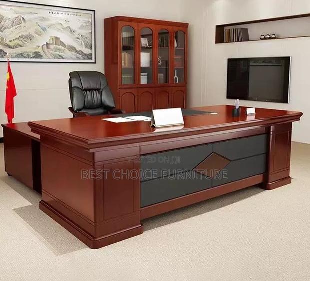 Durable 2m Mahogany L-Shaped Executive Office Desk With Storage - thumbnail 2