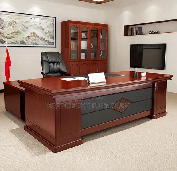 Durable 2m Mahogany L-Shaped Executive Office Desk With Storage - thumbnail 3