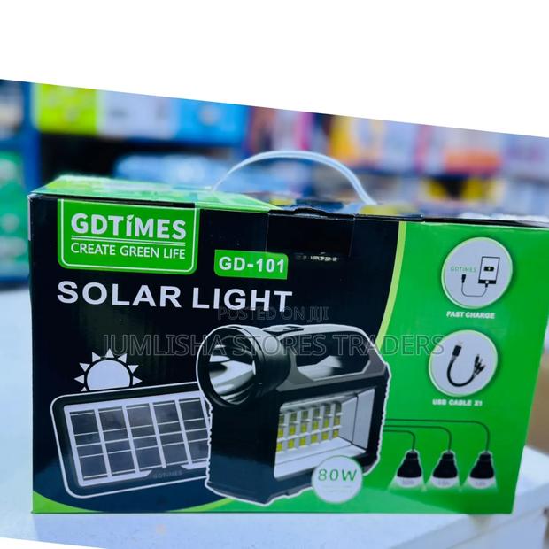 Gdtimes Gd-101 Solar Light With 3 Bulbs Portable Solar Panel - main view