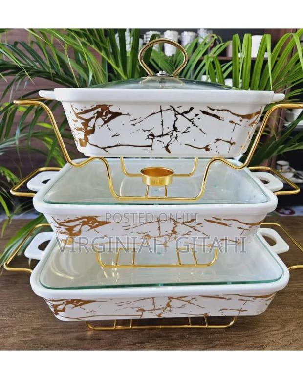 Black White 3pcs Ceramic Chaffing Dish Set *Comes With The Stand - main view