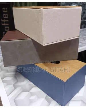 Blue Cream Tissue Box With Bamboo Wood Lid,Leather Serviette Holder*
