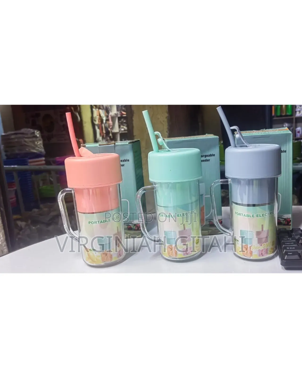 Blue Mini Straw Juice Cup Portable Fruit Blender*.