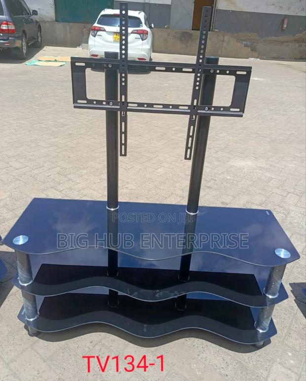 Modern Tv Stand With Wall Mount, 3 Shelves, Black - main view