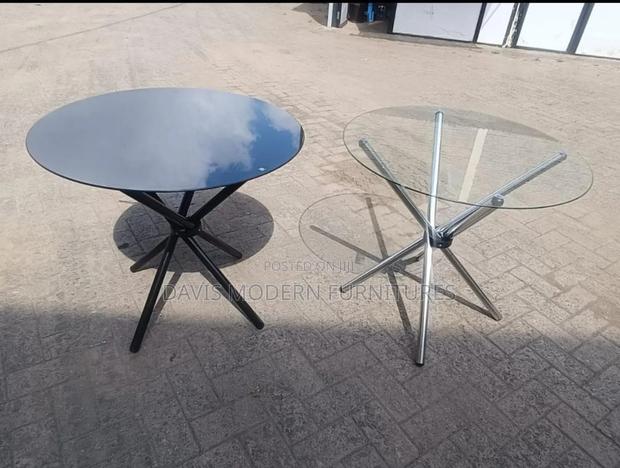 Modern Round Glass/Marble Dining Table With Cross Metal Legs