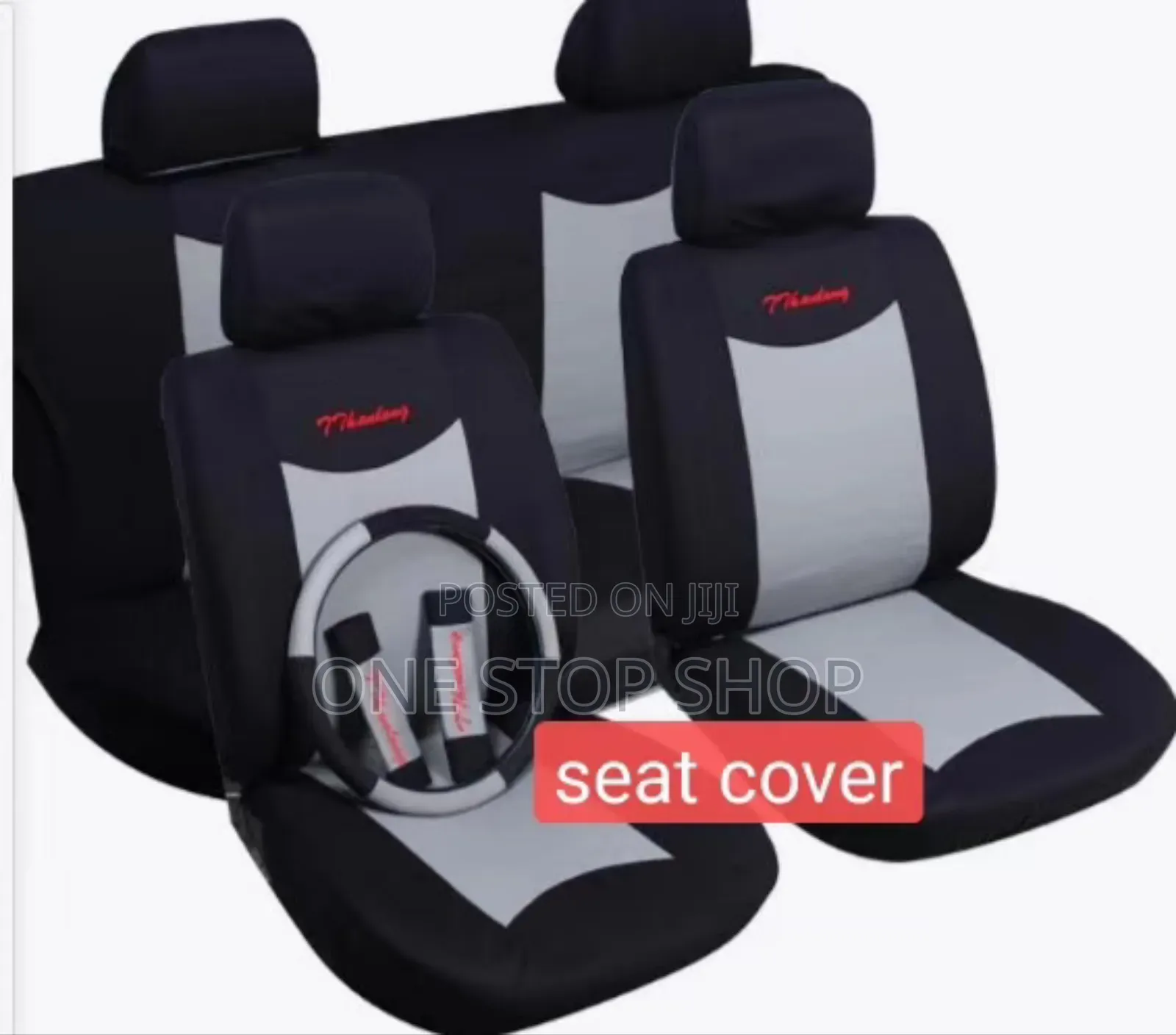 Polyester Detail Stylish Grey Black Seat Covers Full Set