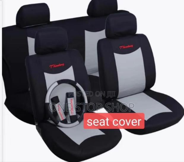 Polyester Detail Stylish Grey Black Seat Covers Full Set - main view