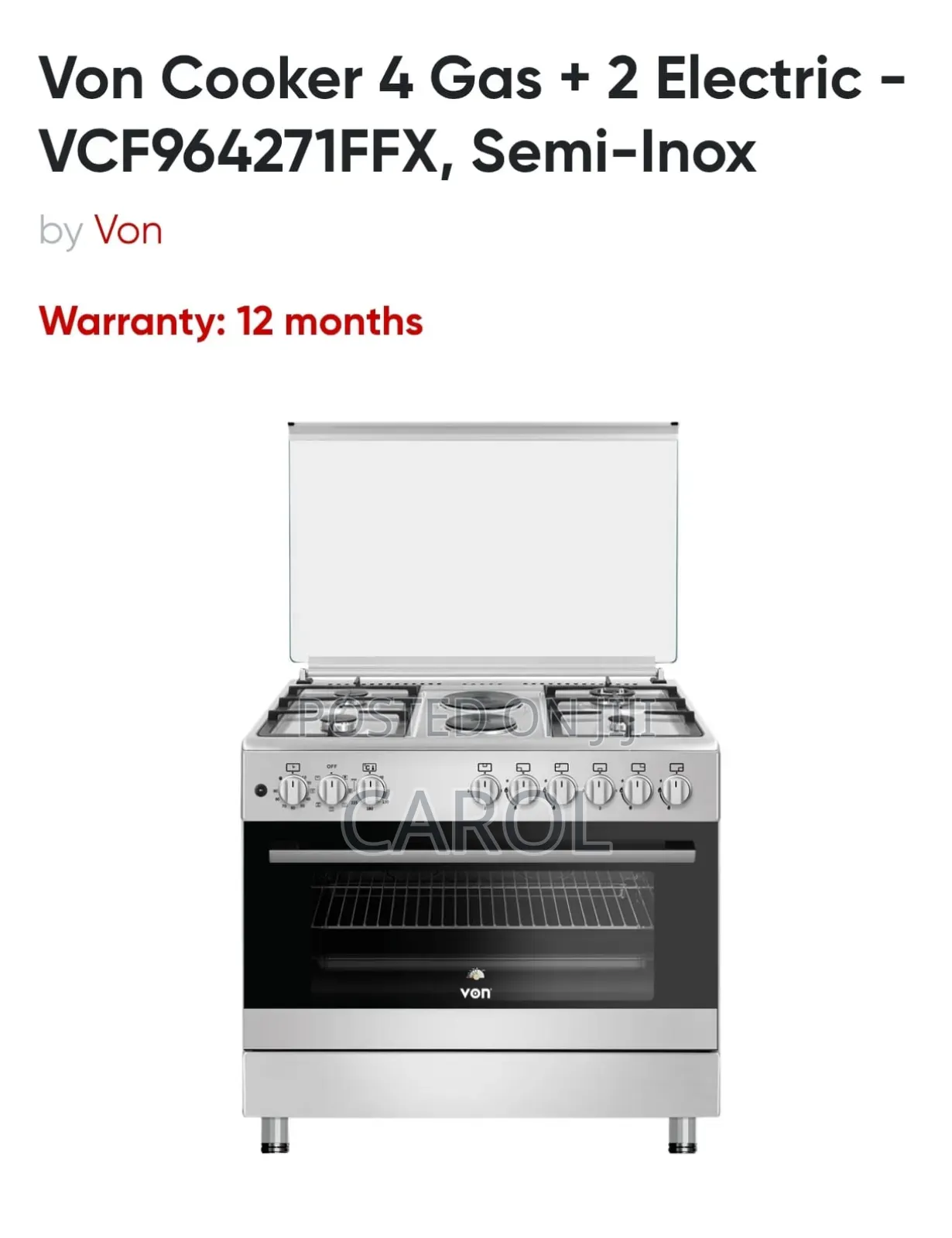 Von 60*90 4+2 Standing Cooker Available