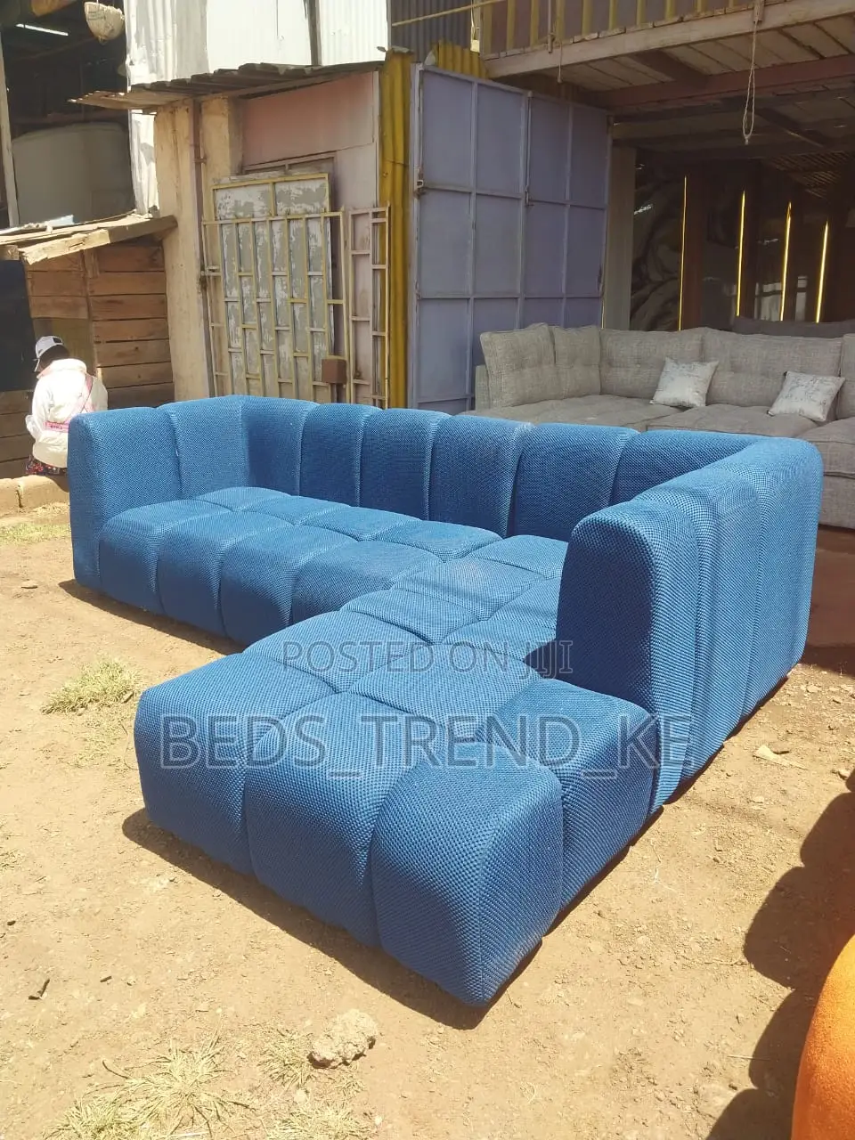 New Blue Fabric 6 Seater Bubble L Seat