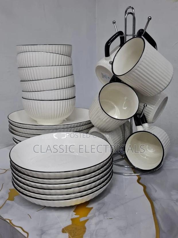 24pcs Dinner Set 6 Plates 6 Sideplates 6 Bowls 6 Cups