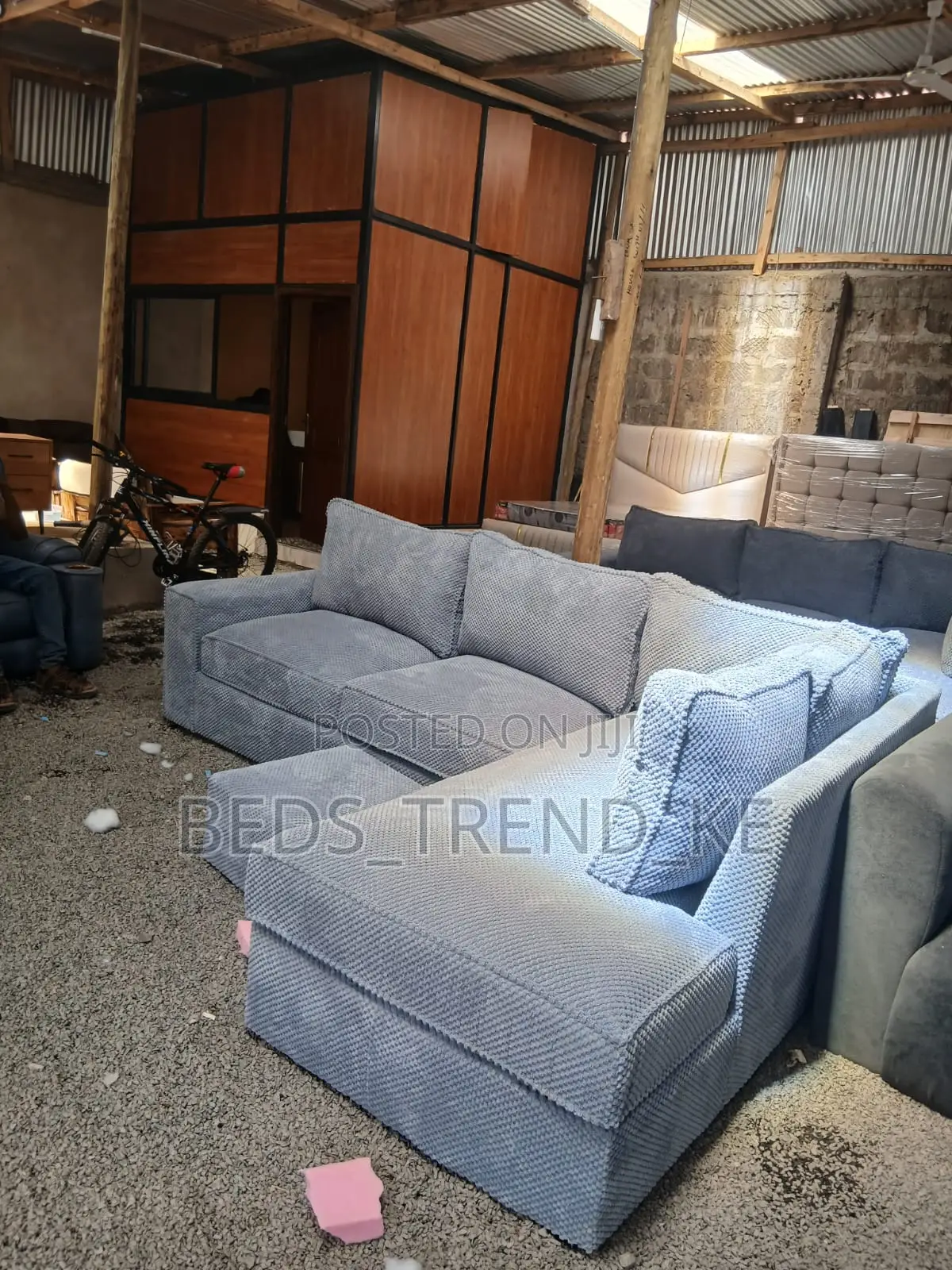 Gray Bubble Fabric 6 Seater L Seat