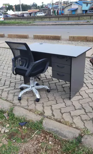 Grey Study Desk and Secretarial Mesh Chair