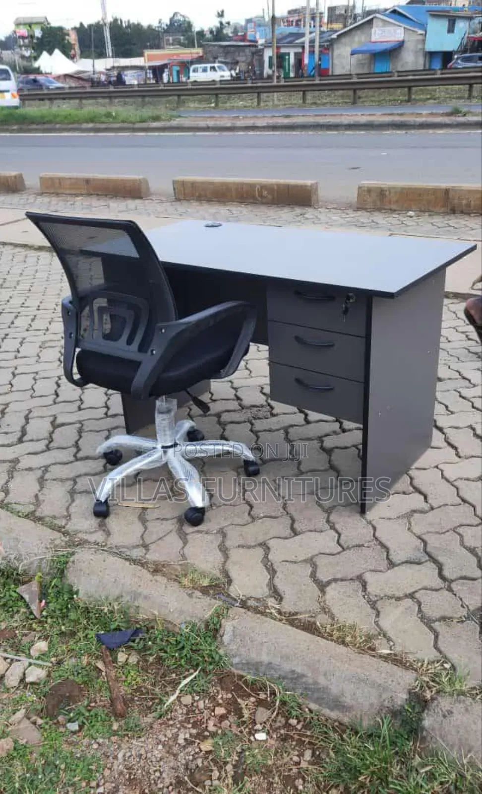 Grey Study Desk and Secretarial Mesh Chair