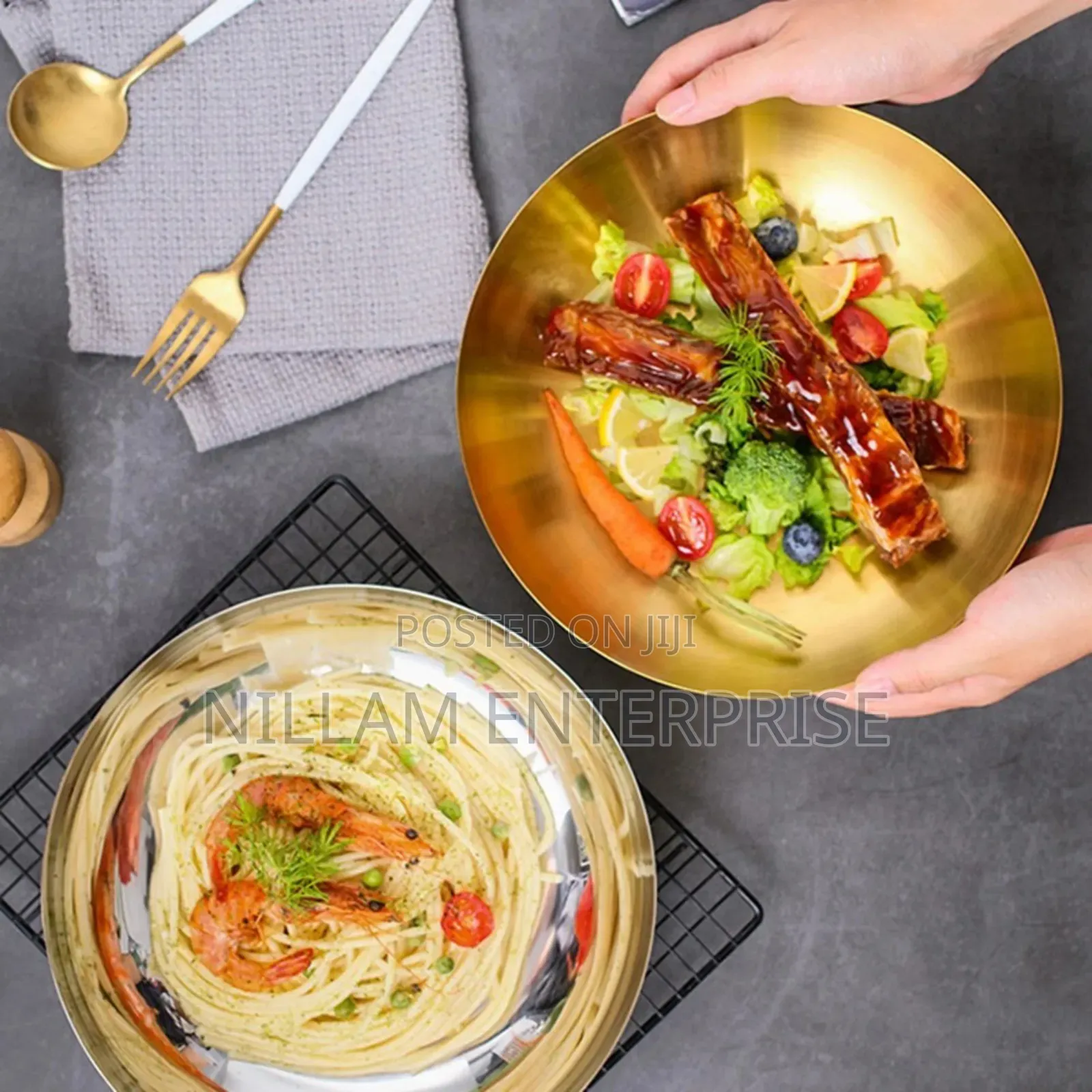 *3 Litre Gold Stainless Steel 28cm Ramen Bowl