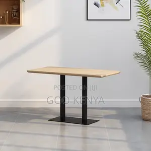 Home Table; Solid Wood Top Dining Table With Metal Base