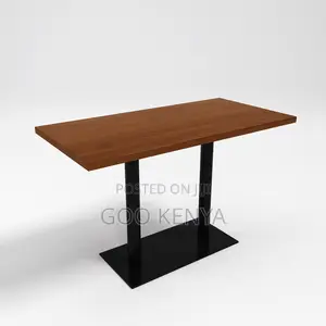 Home Table; Solid Wood Top Dining Table With Metal Base